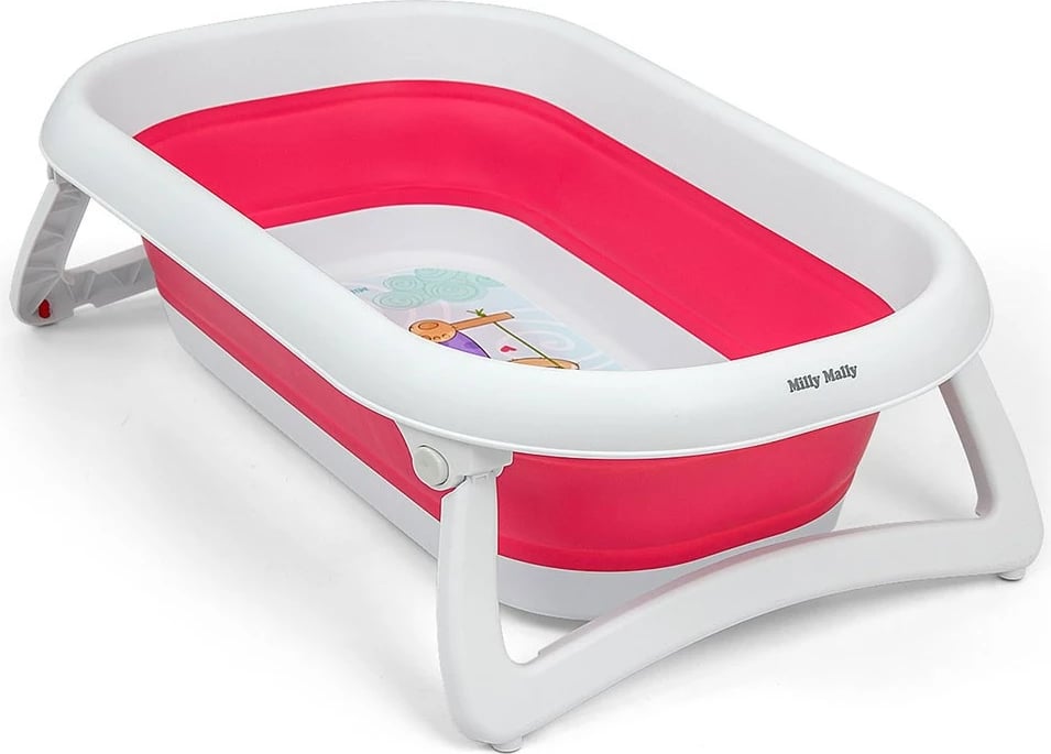 Vaskë bebe palosëse, Milly Mally Aqua, me kullues dhe tapë termosensitive, 80x48x23 cm, rozë