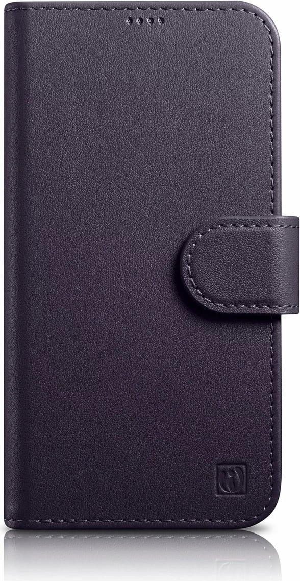 Mbështjellës iCarer Wallet Case 2in1 për iPhone 14 Pro, lëkurë natyrale, Anti-RFID, Vjollcë e errët