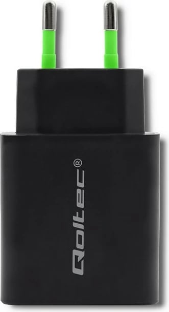 Karikues rrjeti Qoltec 51713, 18W, USB Type C PD, USB QC 3.0, i zi