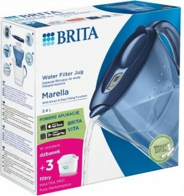Ibrik filtrues uji Brita Marella 2.4L me 3 fishekë, Blu Ibrik filtrues uji Brita Marella 2.4L me 3 fishekë, Blu