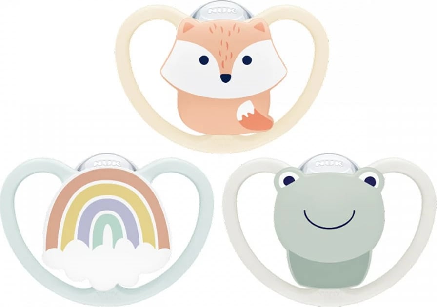 cicë qetësuese, NUK, Space, 0-6 m, silikon, 1 copë/box, me motiv bretkosë, e gjelbër