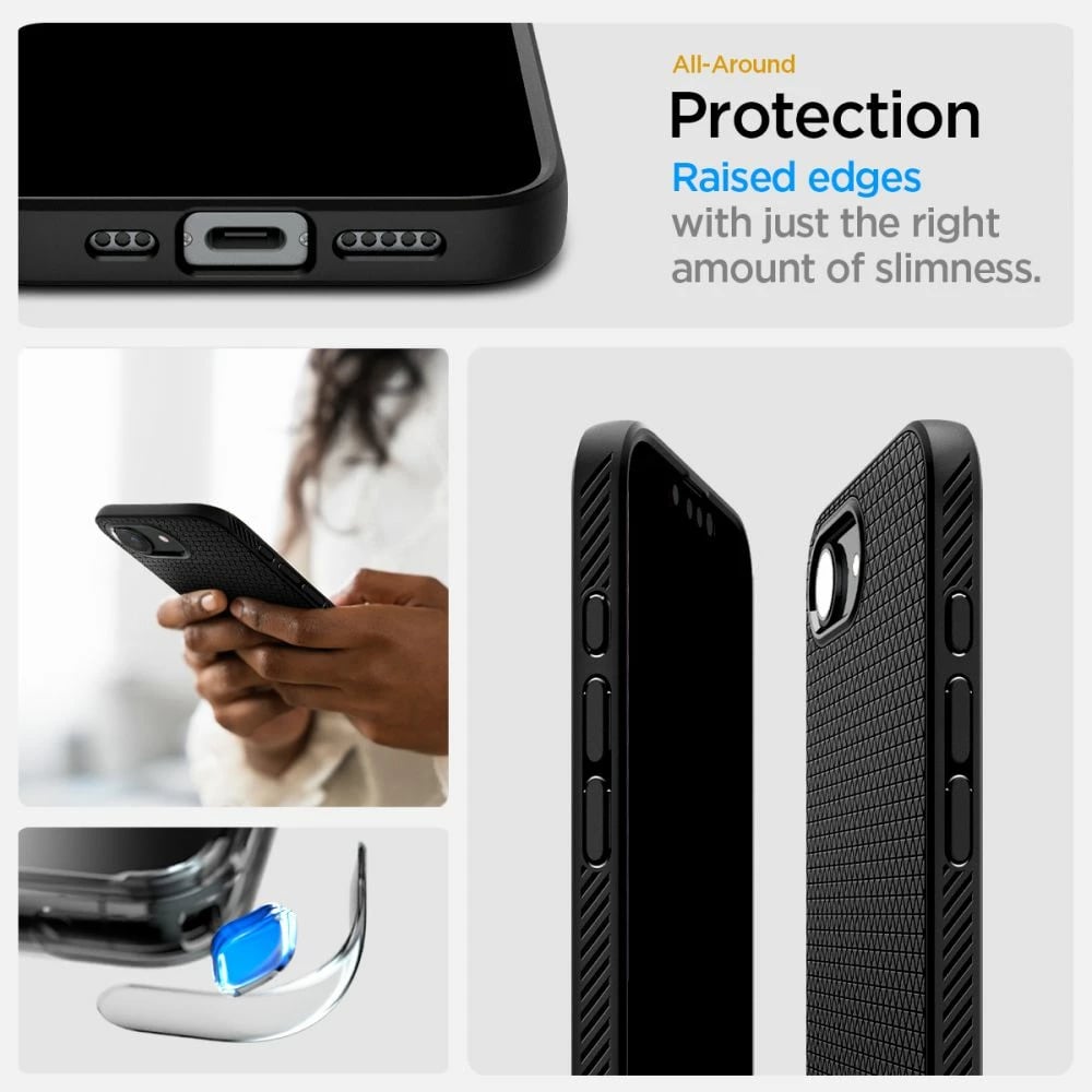 Mbështjellës Spigen Liquid Air Mag MagSafe për iPhone 16e, i zi, gjysmë-transparent