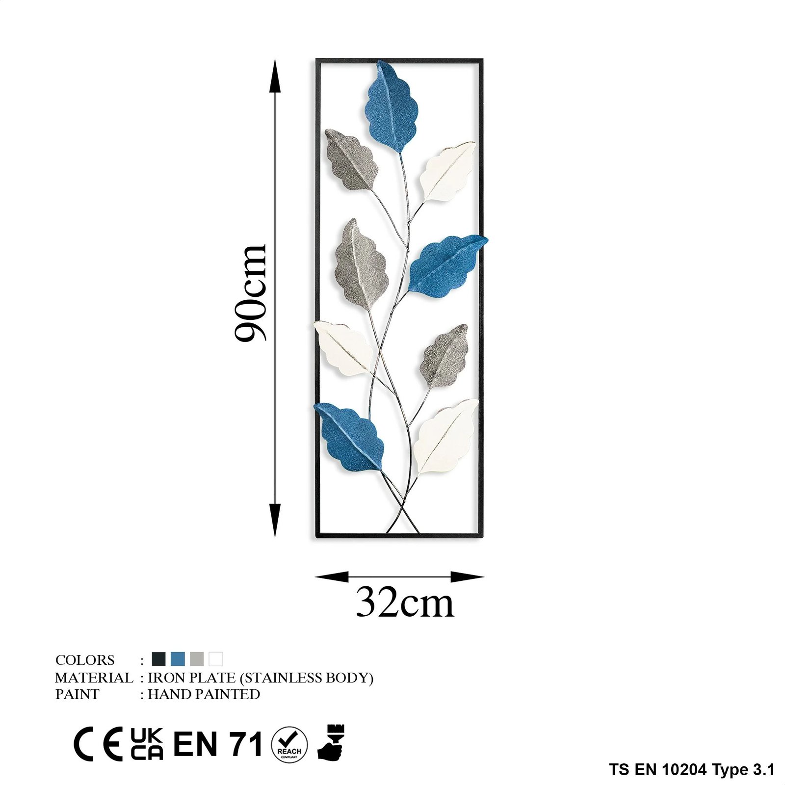 Aksesor dekorativ metalik për mur, Wallity Fagus 2, shumëngjyrësh, 32x90cm