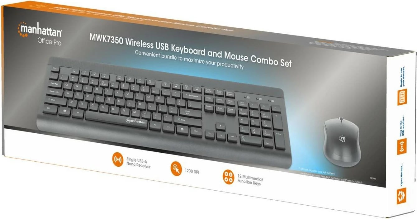 Set tastierë dhe maus MANHATTAN MWK7350, wireless, e zezë