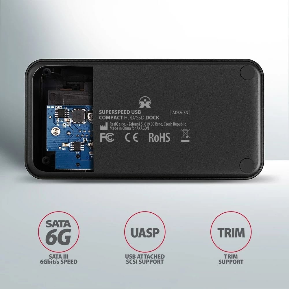 Stacion dokimi AXAGON ADSA-SN, USB 3.2 Gen 1, Alumini, Zi
