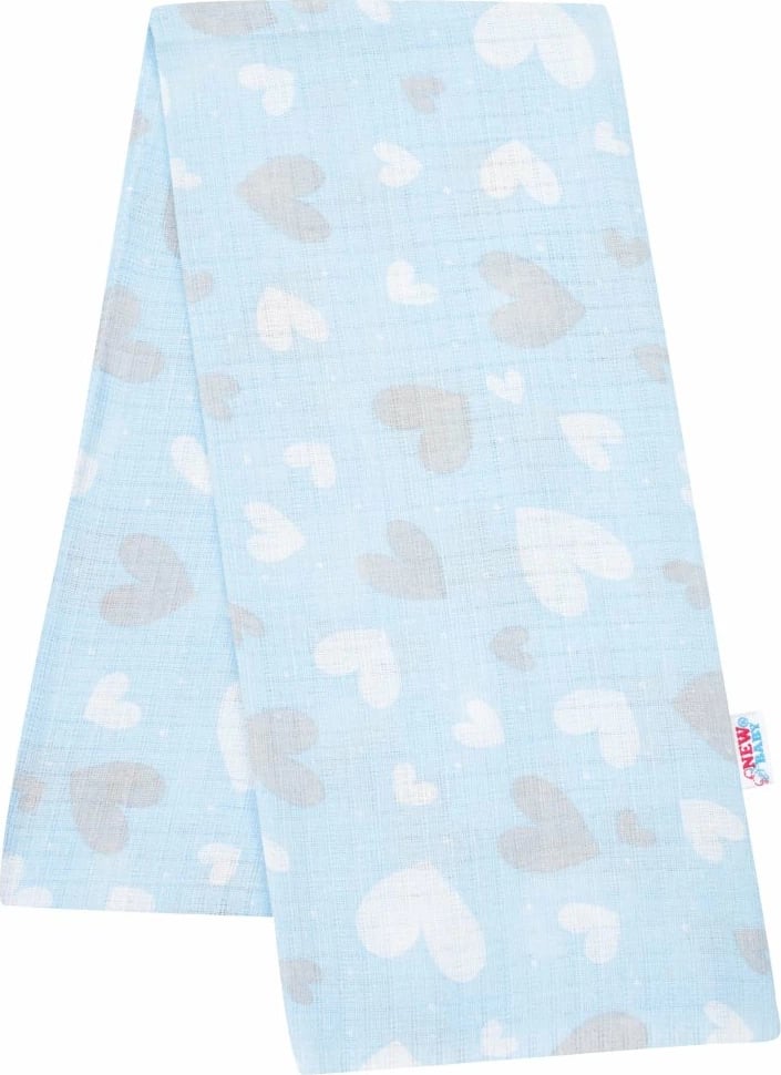 Pelenë pambuku bebe, New Baby, Blue Hearts, 60x80 cm, blu