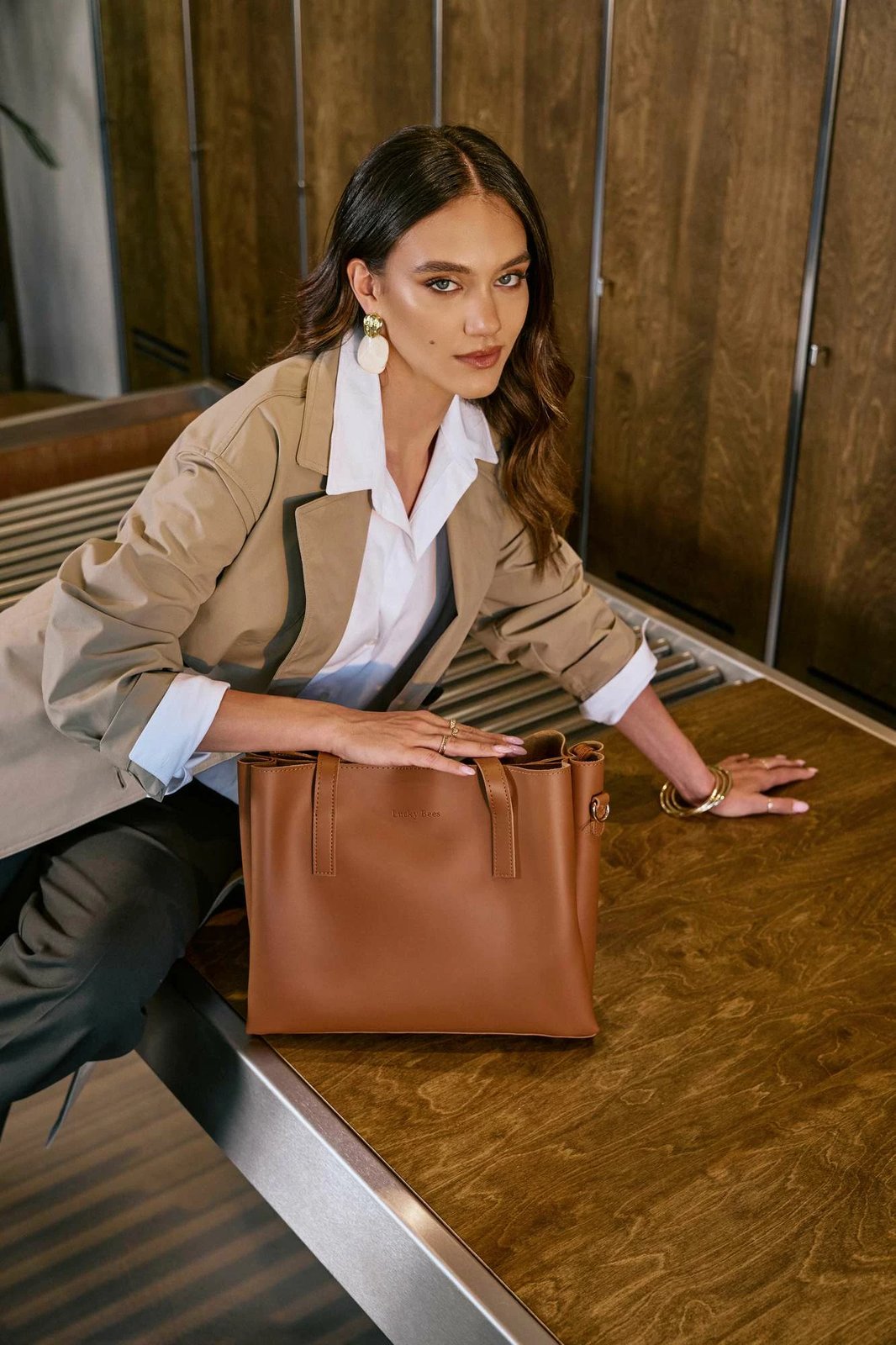 Çantë tote Lucky Bees, ngjyrë tan, 1257