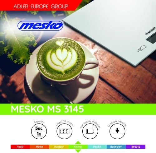 Peshore kuzhine, Adler MS 3145, 5kg/5000ml, ndarje 1g, ekran LCD me ndriçim, gri