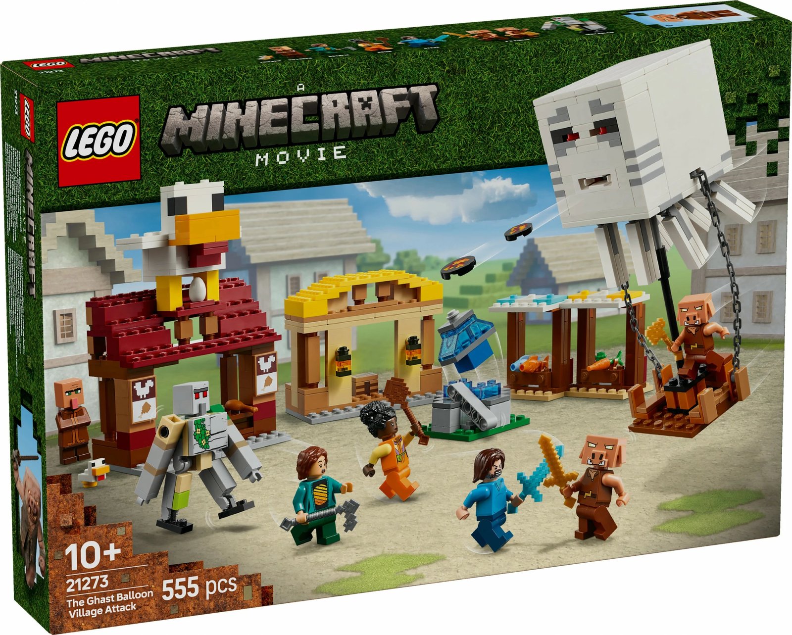 Set ndërtimi LEGO The Ghast Balloon Village Attack, 555 pjesë, plastikë, shumëngjyrësh