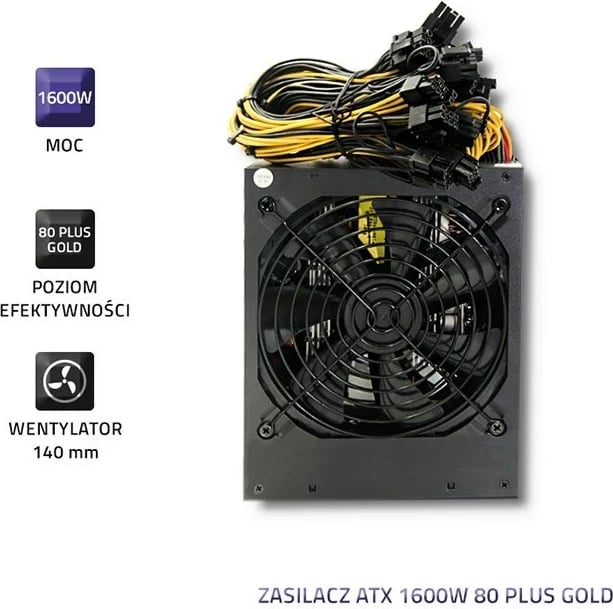 Furnizues Qoltec 50147, 1600W, 80 Plus Gold, për Bitcoin Miner, i zi