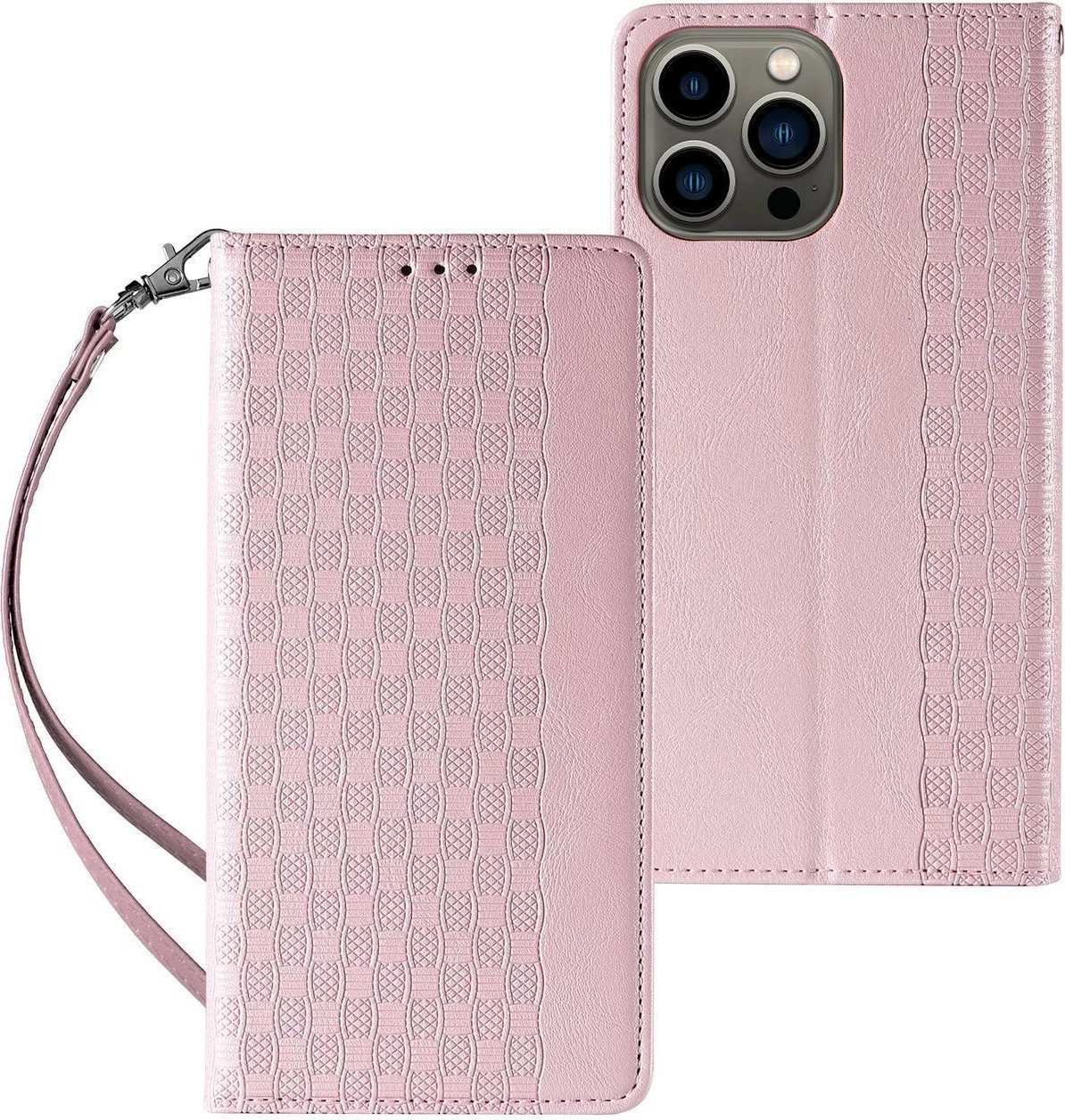 Mbështjellës Hurtel Magnet Strap Case për Samsung Galaxy S23+, me portofol, mbajtëse, rrip dore, Rozë