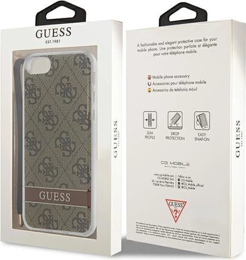 Mbështjellës Guess GUOHCI8H4STW për iPhone SE 2022/SE 2020/7/8, kafe, me rrip