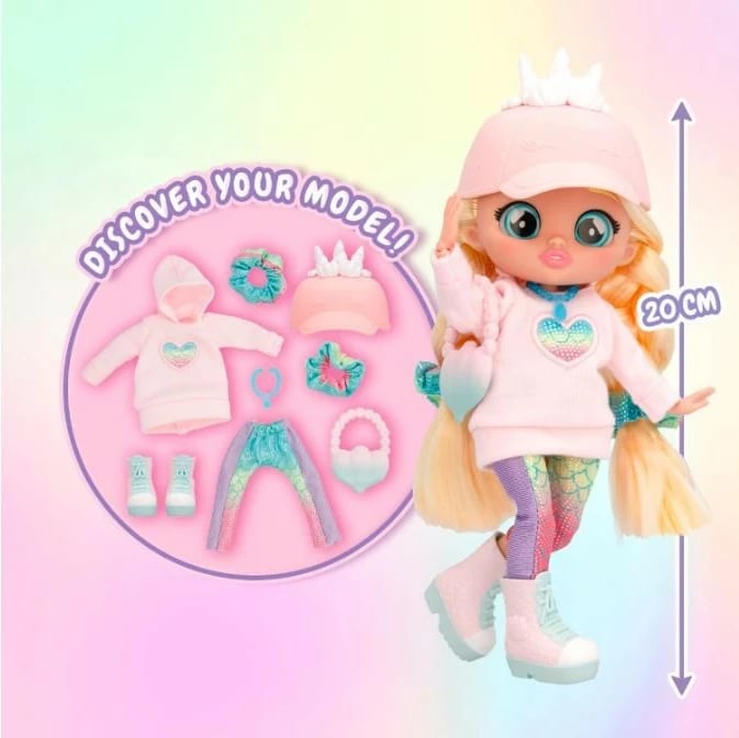 Kukull Cry Babies BFF Stella me 9 aksesorë surprizë, për vajza, 15cm, Rozë