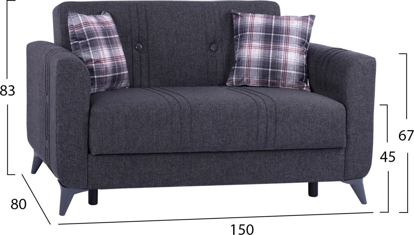 Divan 2 vendësh KRISTINA FH3165.20 gri me këmbë antracit 150x80x83 cm