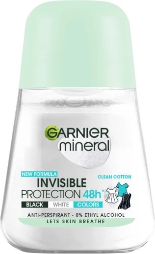 Deodorant roll-on për femra Garnier Mineral Invisible Protection Clean Cotton, 50ml