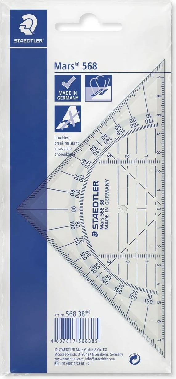 Trekëndësh matës STAEDTLER Noris jumbo 128, 16 cm, transparent