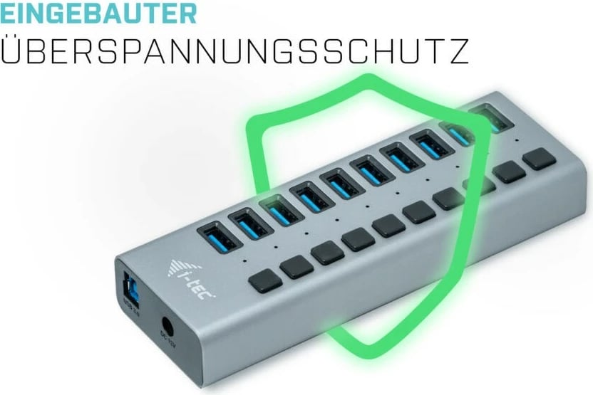 USB HUB I-Tec 10 porta, 48W, USB 3.0, gri