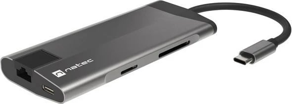 Multiport docking station Natec Fowler Plus, NMP-1690, 8 porte, USB-C PD, HDMI 4K, RJ45, SD/microSD, Gri