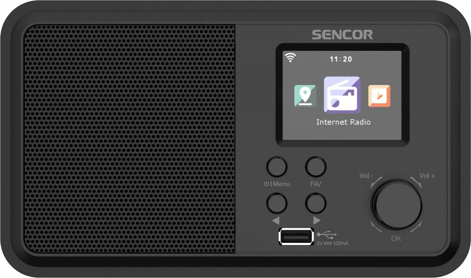 Radio interneti Sencor SIR 5100WDB, 4W, WiFi, FM, DAB+, USB, LCD i madh, e zezë