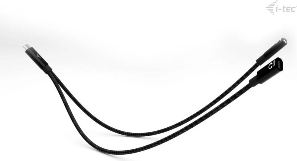 Splitter USB-C I-Tec, 0.3m, Thunderbolt, USB PD, e zezë