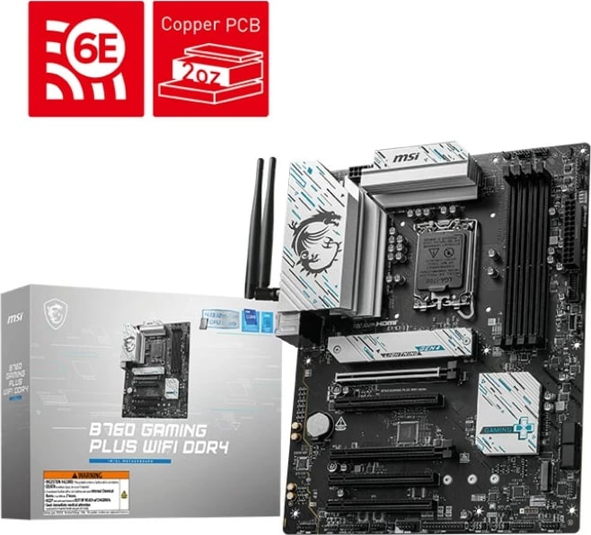 Pllakë amë MSI B760 GAMING PLUS WIFI DDR4, ATX, LGA1700, Wi-Fi 6E, e zezë