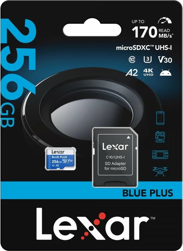 Kartë memorje microSD Lexar LMSBLPL256G-BNANG 256GB UHS-I 170MB/s C10 A2 U3 V30 me adaptues SD blu