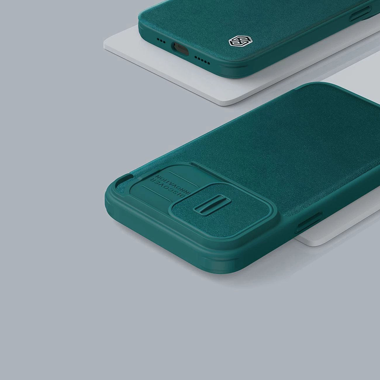Mbështjellës Nillkin Qin Cloth Pro Case për iPhone 14 Pro Max, me kapak dhe mbulesë kamere, Blu