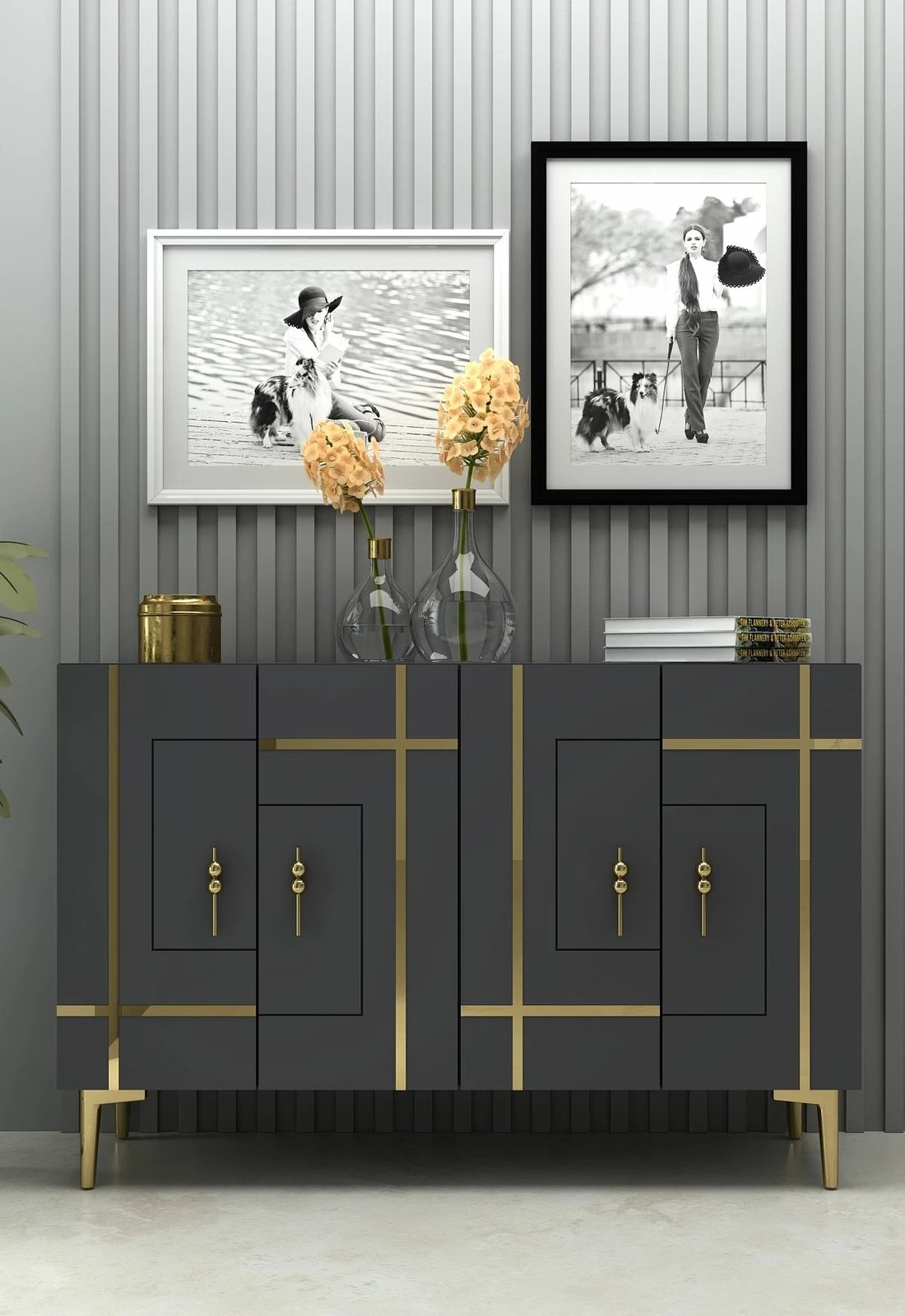 Konsol Skye Decor, ngjyrë antracit dhe ari