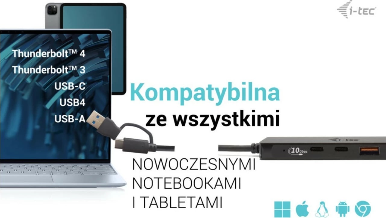 Hub USB i-tec C31HUBMETAL2A2C, 2x USB 3.0, 2x USB-C, 10 Gbps, Metal, Zi