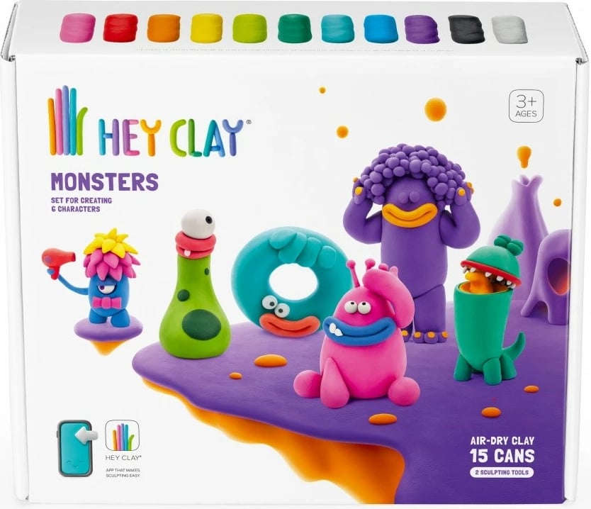 Set modelimi Hey Clay Monsters, Tm Toys, 15 kanaçe, 11 ngjyra