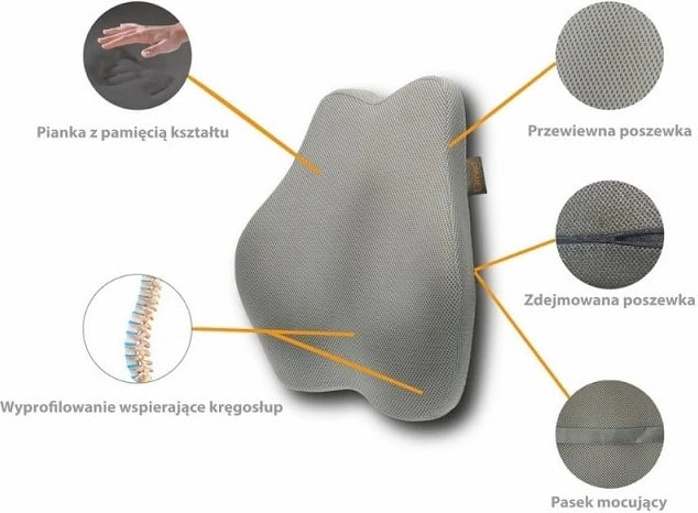 Jastëk lumbar me memorje MDH, Gri