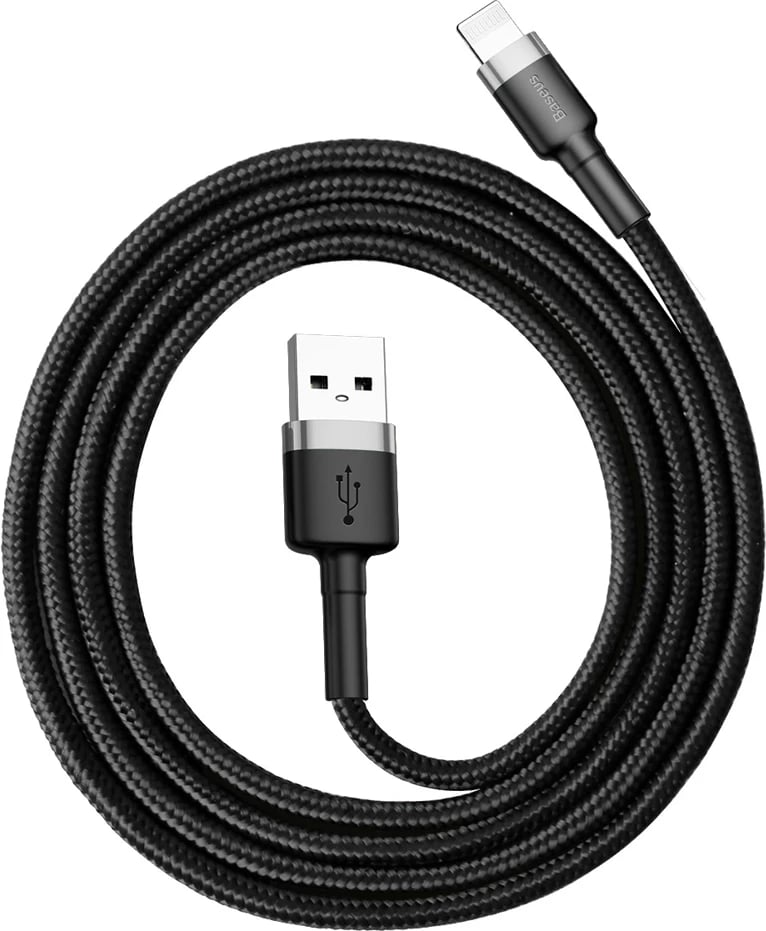 Kabllo Baseus Cafule CALKLF-BG1, USB-A në Lightning, 1m, 2.4A, QC 3.0, e zezë-gri