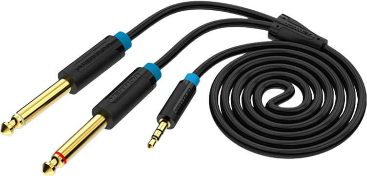 Kabllo audio Vention BACBJ, 5m, 3.5mm TRS në 2x 6.35mm, e zezë