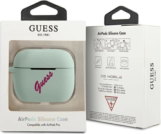 Mbështjellës Guess GUACAPLSVSBF për AirPods Pro, silikon, blu-fuchsia
