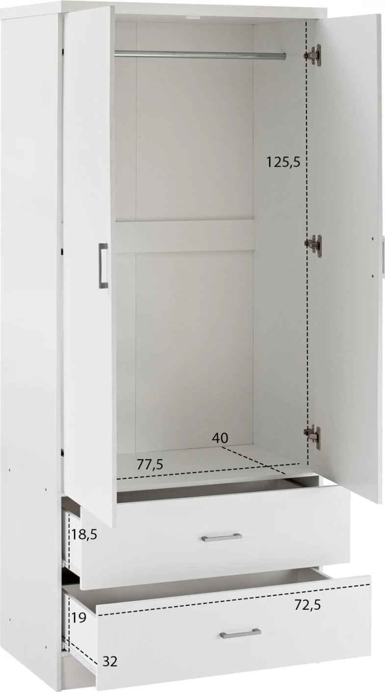 Dollap me 2 dyer dhe 2 sirtarë FH338.05 i bardhë 80x42,5x180,5 cm