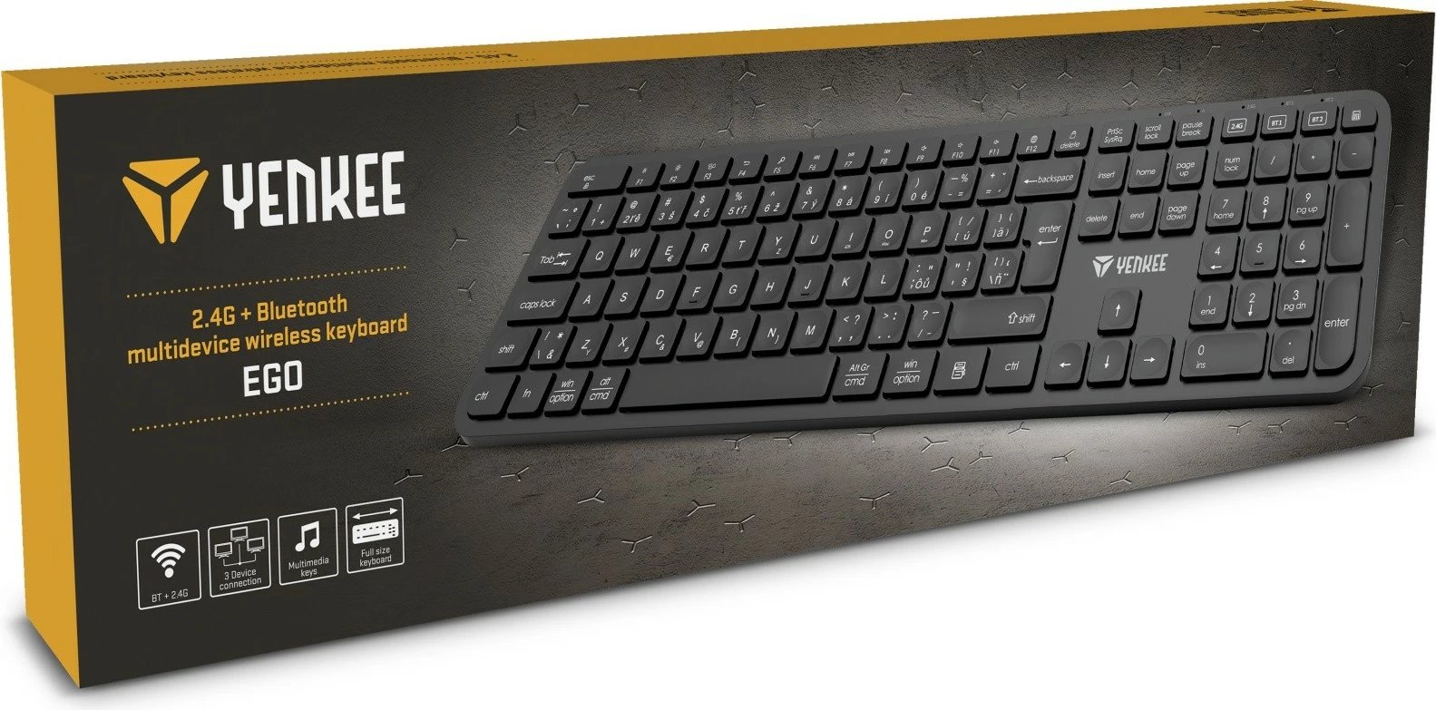 Tastierë wireless YENKEE YKB 2050 EGO, standard, 2.4G + BT1 + BT2, e zezë