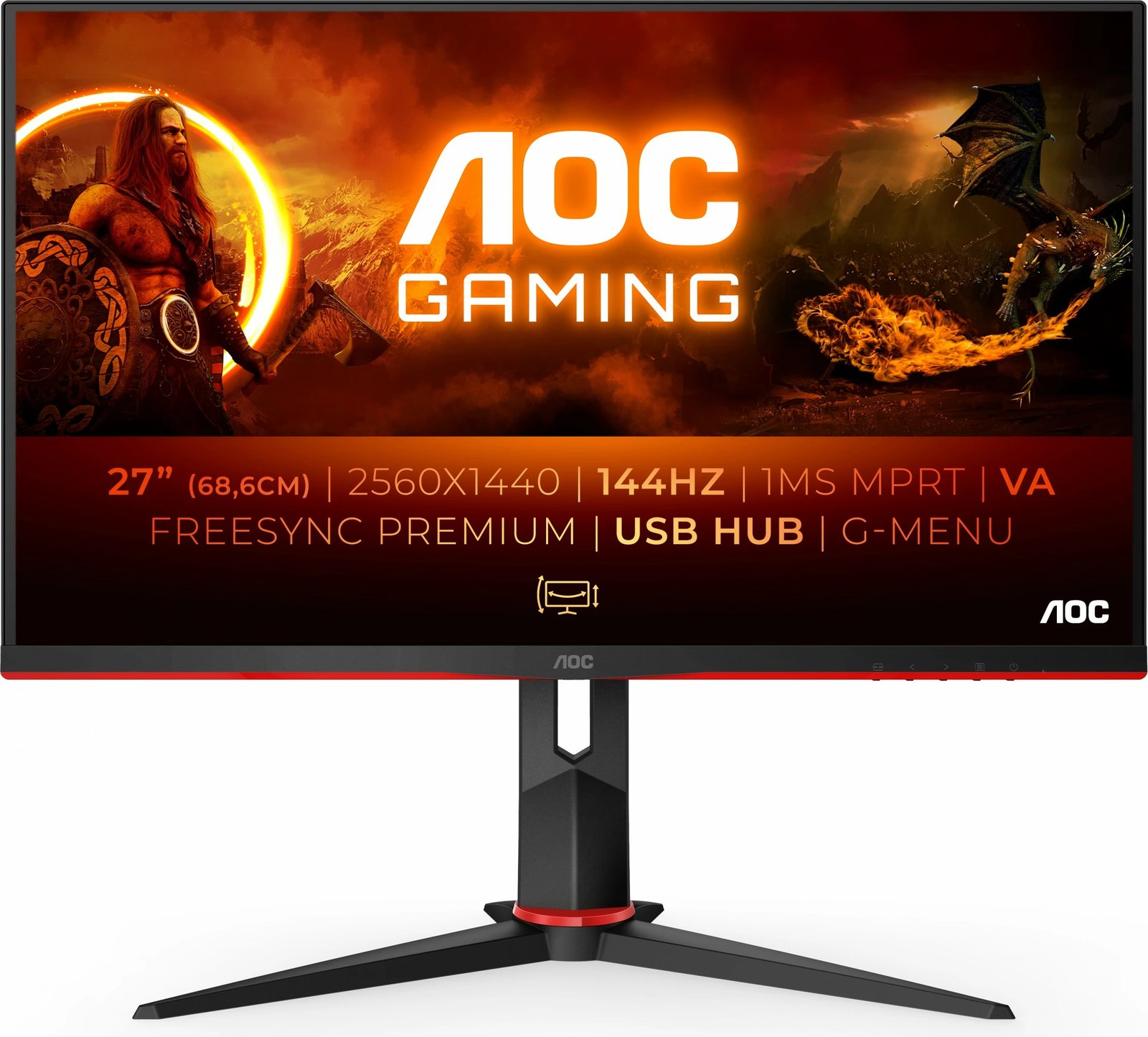 Monitor gaming AOC Q27G2U/BK, 27", 2560 x 1440 pixels, LED, 1 ms, i zi, i kuq Monitor gaming AOC Q27G2U/BK, 27", 2560 x 1440 pixels, LED, 1 ms, i zi, i kuq