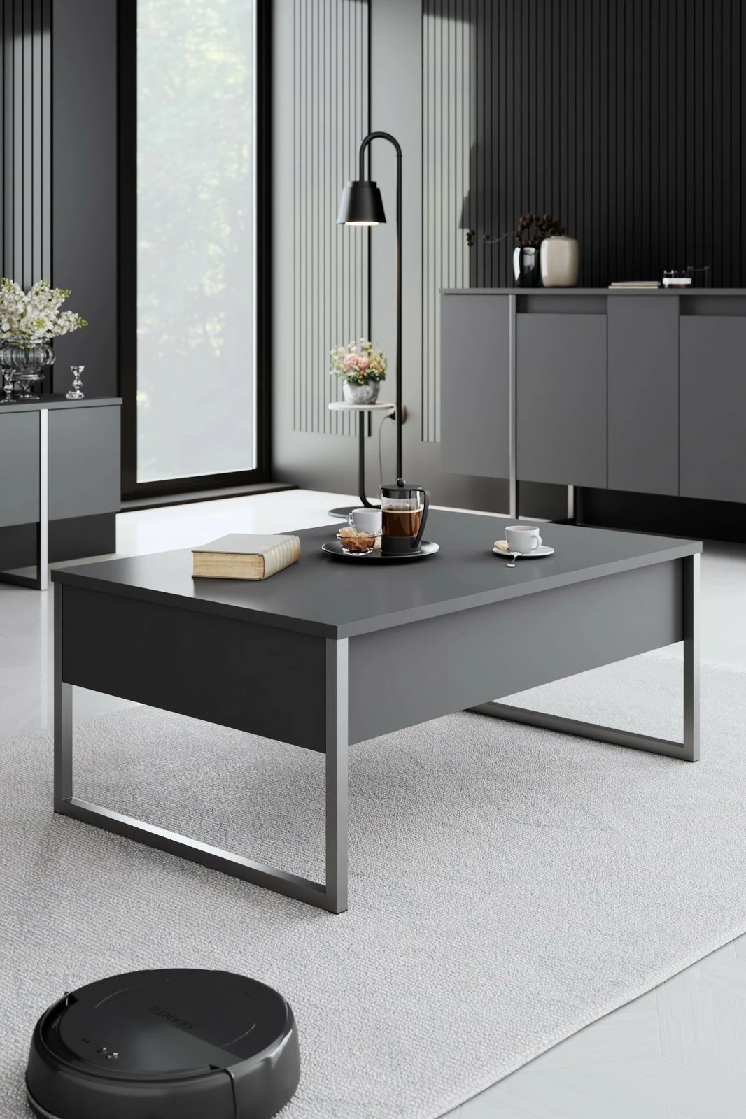 Tavolinë kafeje Skye Decor, anthracite, argjend