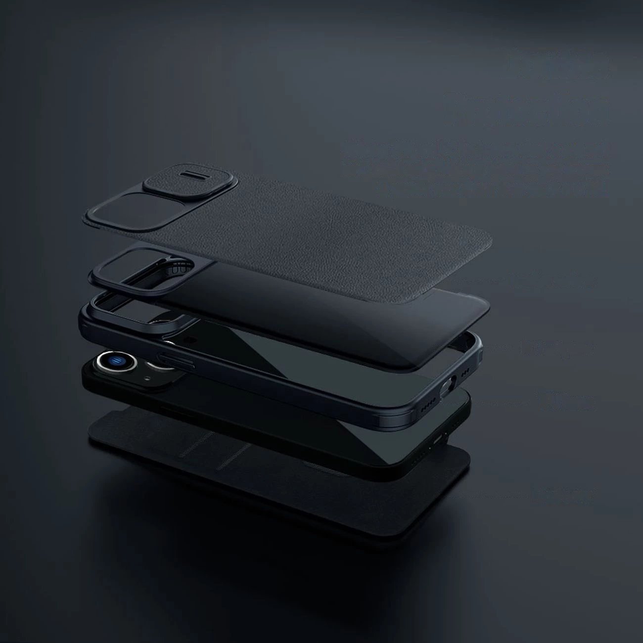 Mbështjellës Nillkin Qin Leather Pro Case për iPhone 14 Plus, me kapak dhe mbrojtje kamere, Gjelbër