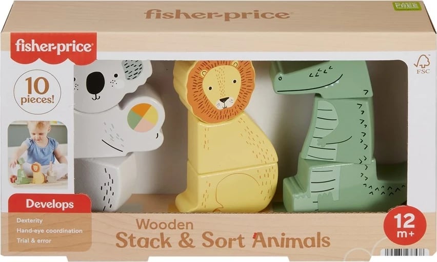 Set lodrash druri Fisher-Price Stack & Sort Animals, 10 pjesë, për fëmijë, shumëngjyrëshe
