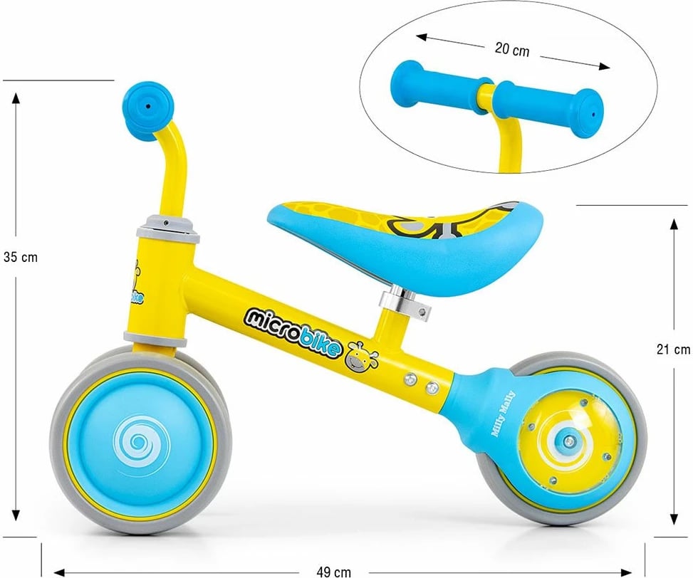 biçikletë pa pedale për fëmijë, Milly Mally, Micro Plus Giraffe, rrota 6", deri 25 kg, 18-36 muaj, shumëngjyrëshe