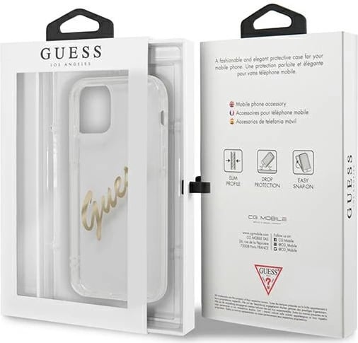 Mbështjellës Guess GUHCP12MKTRSVGO për iPhone 12/12 Pro 6.1", transparent me logo të artë