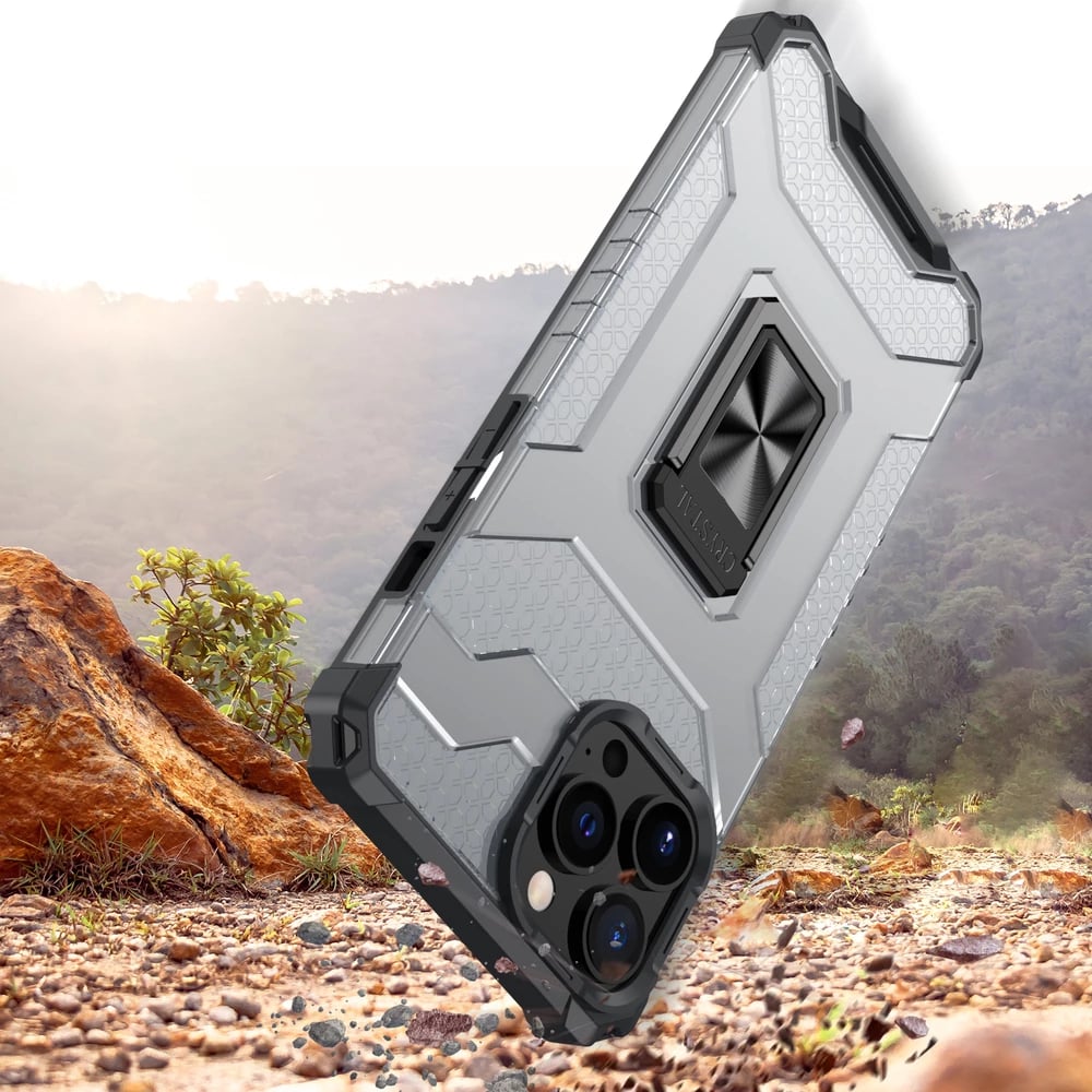 Mbështjellës Hurtel Crystal Ring Case me kickstand për iPhone 13 Pro, e zezë