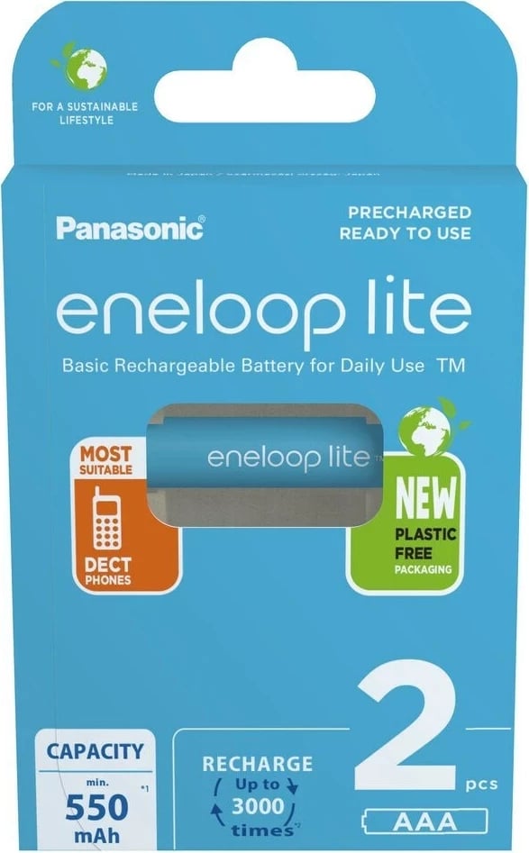 Bateri të rikarikueshme Panasonic Eneloop Lite AAA 550 mAh, 2 copë, Blu