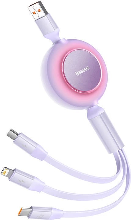 Kabllo 3-në-1 Baseus Bright Mirror, 1.1m, 66W, USB-C/Lightning/Micro USB, vjollcë