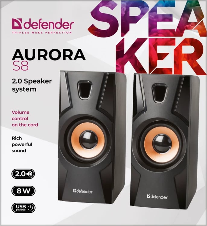 Altoparlantë Defender Aurora, USB 2.0, 8W, të zi