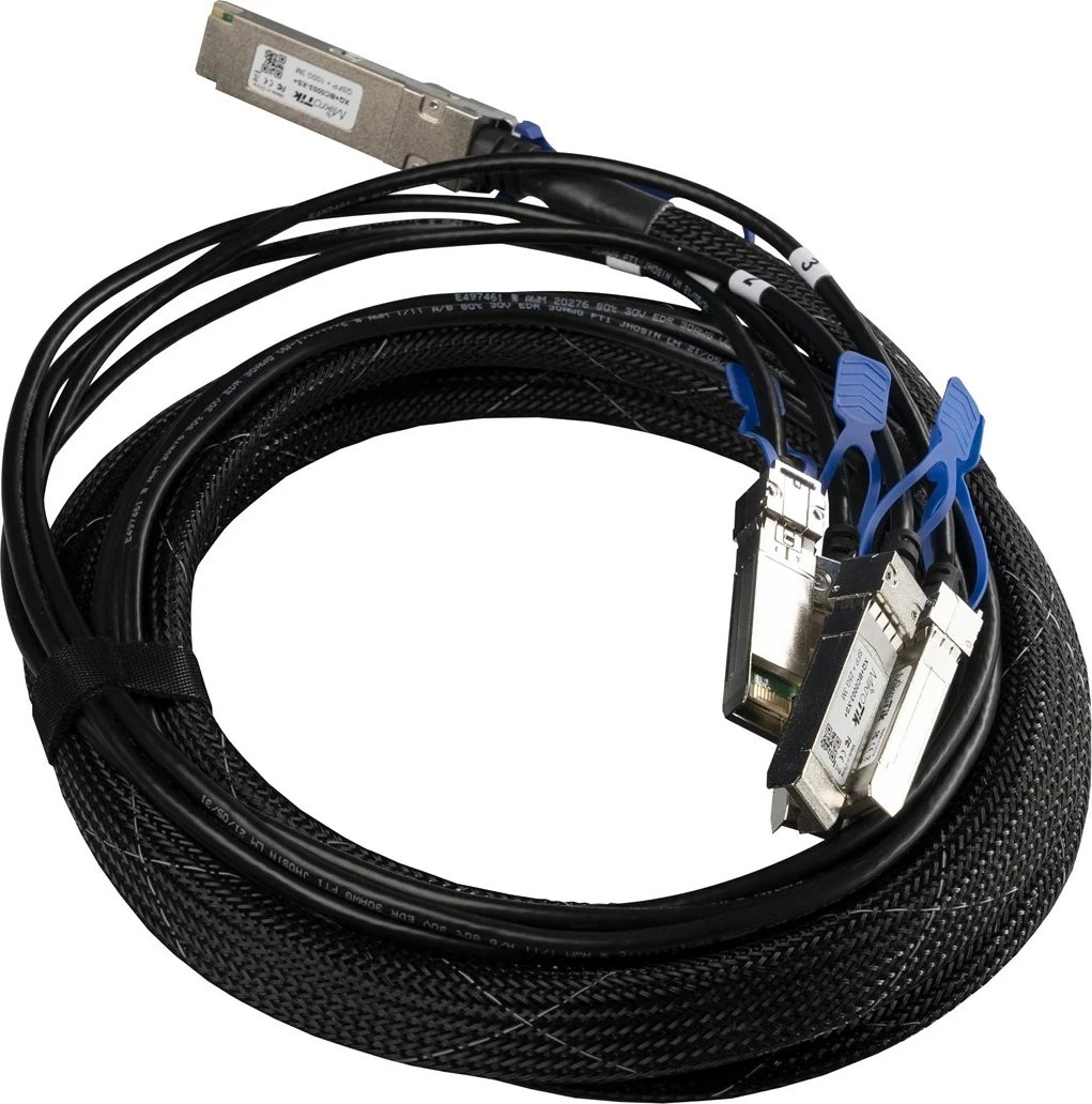 Kabllo optik MikroTik XQ+BC0003-XS+, QSFP28 në 4x SFP28, 3m, e zezë