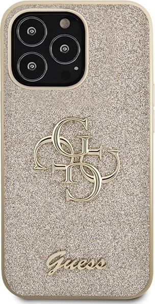 Mbështjellës Guess Glitter Script Big 4G për iPhone 13 Pro Max 6.7", Ari