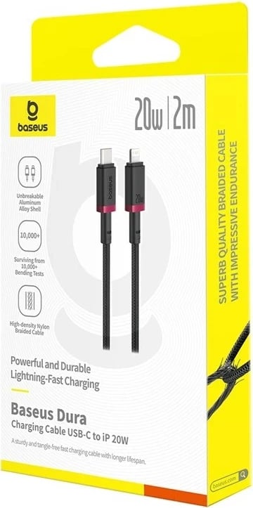 Kabllo karikimi e shpejtë Baseus Dura Type C për iP 20 W 2 m, Kuqe