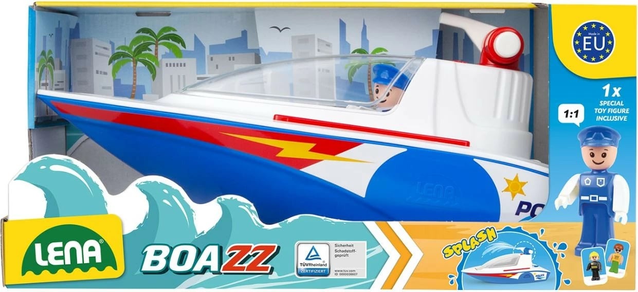 Anije policie lodër Lena BOA ZZ me top uji, plastikë, blu/kuqe/bardhë/verdhe, me figurë